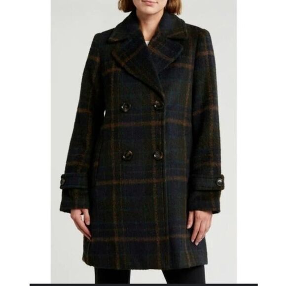 Sam Edelman Plaid Wool Blend Coat XXL Double Breasted New Tags Cozy Comfort - Picture 1 of 10